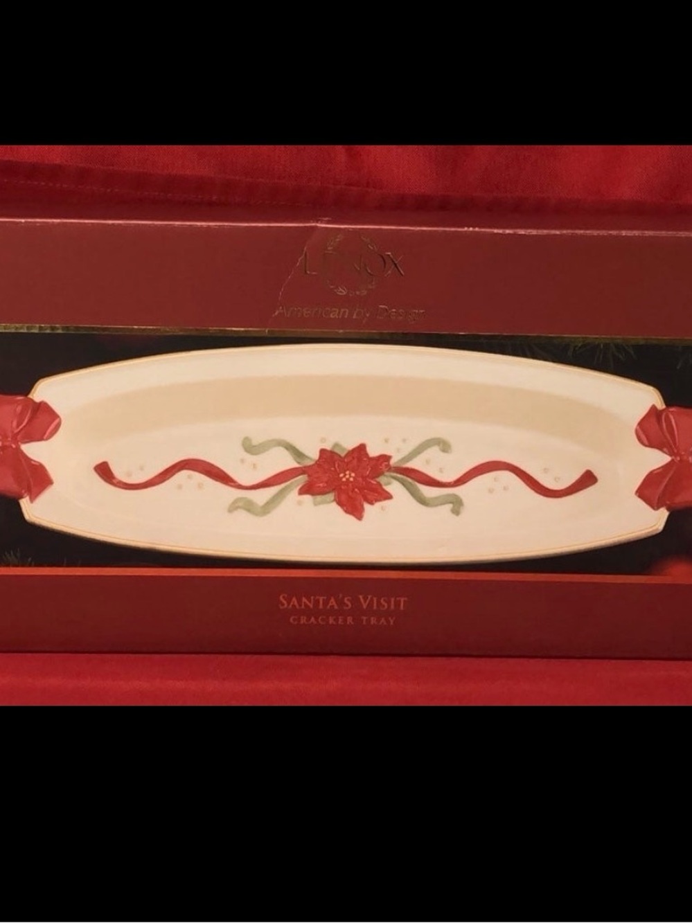 "Lenox 12" Santa's Visit Cracker Tray Plate 24 Karat Gold Christmas Holiday"